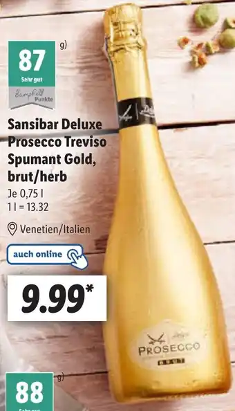 Lidl Sansibar Deluxe Prosecco Treviso Spumant Gold, brut/herb 0,75 L Angebot