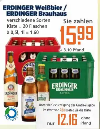 Klaas und Kock ERDINGER Weißbier / ERDINGER Brauhaus 20*500ml Angebot