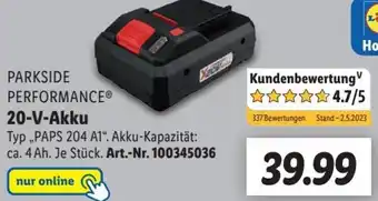 Lidl PARKSIDE PERFORMANCE® 20-V-Akku Angebot