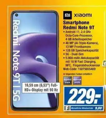 Expert Xiaomi Smartphone Redmi Note 9t Angebot