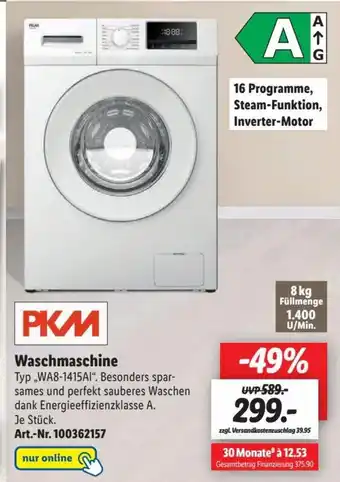 Lidl PKM Waschmaschine ,WA8-1415AI“ Angebot