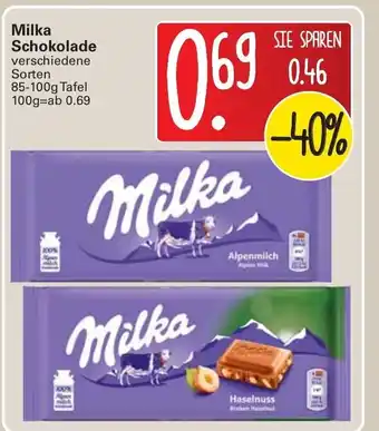 WEZ Milka Schokolade 85-100g Tafel Angebot