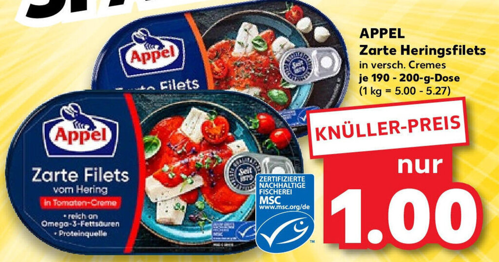 APPEL Zarte Heringsfilets 190200 g Dose Angebot bei Kaufland