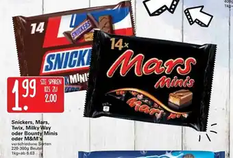 WEZ Snickers, Mars, Twix, Milky Way oder Bounty Minis oder M&M's 220-300g Beutel Angebot