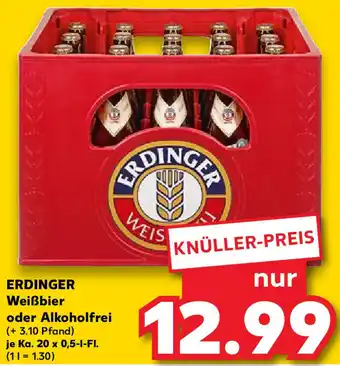 Kaufland ERDINGER Weißbier oder Alkoholfrei Ka. 20x0,5 L-Fl. Angebot