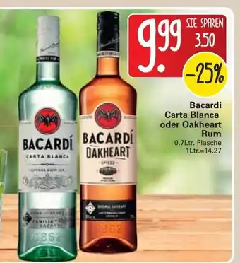 WEZ Bacardi Carta Blanca oder Oakheart Rum 0,7L Angebot