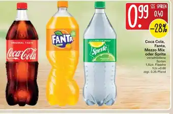 WEZ Coca Cola, Fanta, Mezzo Mix  oder Sprite 1,5L Angebot