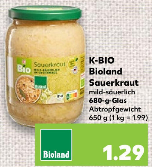 KBIO Bioland Sauerkraut 680 g Glas Angebot bei Kaufland