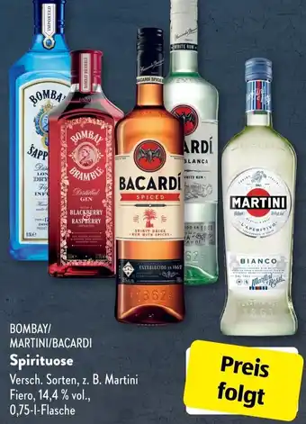 Aldi Süd BOMBAY/ MARTINI/BACARDI Spirituose 0,75 L Flasche Angebot