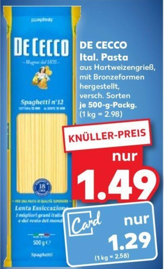 DE CECCO DE CECCO Ital. Pasta je 500gPackg. Angebot bei Kaufland