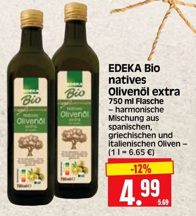 EDEKA Bio natives Olivenöl extra 750 ml Angebot bei Edeka Herkules