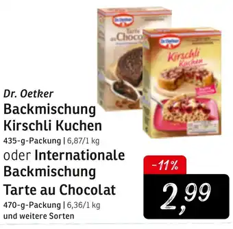 KONSUM Dr. Oetker Backmischung Kirschli Kuchen 435g oder Internationale Backmischung Tarte au Chocolat 470g Angebot