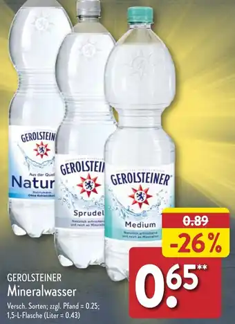 Aldi Nord GEROLSTEINER Mineralwasser 1,5 L Flasche Angebot