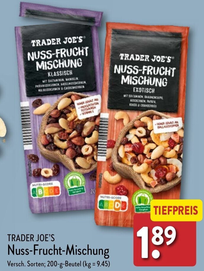 TRADER JOE'S NussFruchtMischung 200 g Beutel Angebot bei Aldi Nord