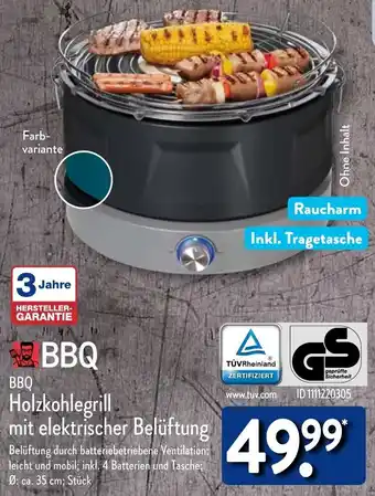 Aldi Nord BBQ Holzkohlegrill mit elektrischer Belüftung Angebot