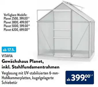 Aldi Nord VITAVIA Gewächshaus Planet, inkl. Stahlfundamentrahmen Angebot