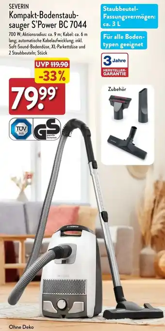 Aldi Nord SEVERIN Kompakt-Bodenstaubsauger S'Power BC 7044 Angebot