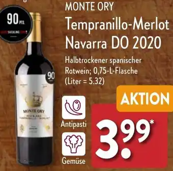 Aldi Nord MONTE ORY Tempranillo-Merlot Navarra DO 2020 Angebot