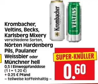 Edeka Herkules Krombacher, Veltins, Becks, Karlsberg Mixery, Nörten Hardenberg Pils, Paulaner Weissbier o Münchner hell 0,5 Angebot