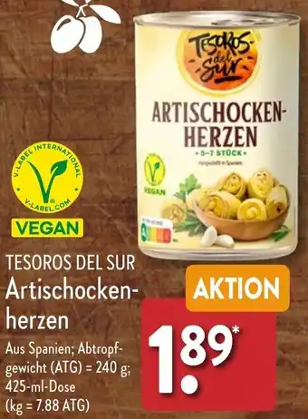 Aldi Nord TESOROS DEL SUR Artischockenherzen 425 ml Dose Angebot