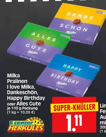 Edeka Herkules Milka Pralinen I love Milka, Dankeschön, Happy Birthday oder Alles Gute 110g Angebot