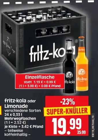 Edeka Herkules fritz-kola oder Limonade 24*330ml Angebot