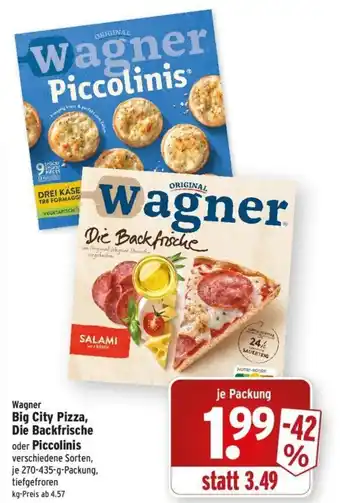 Wasgau Wagner Big City Pizza, Die Backfrische oder Piccolinis 270-435g Angebot