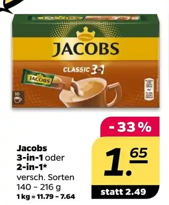 NETTO Jacobs 3-in-1 oder 2-in-1*140-216 g 1 kg Angebot