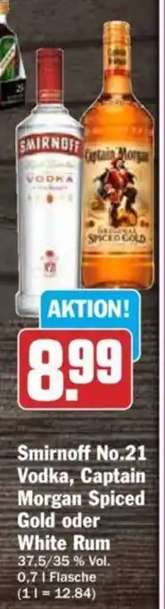 Hit Smirnoff No.21 Vodka, Captain Morgan Spiced Gold oder White Rum 0,7 l Flasche Angebot