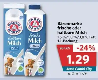 Combi Bärenmarke frische oder haltbare Milch 1 l Packung Angebot