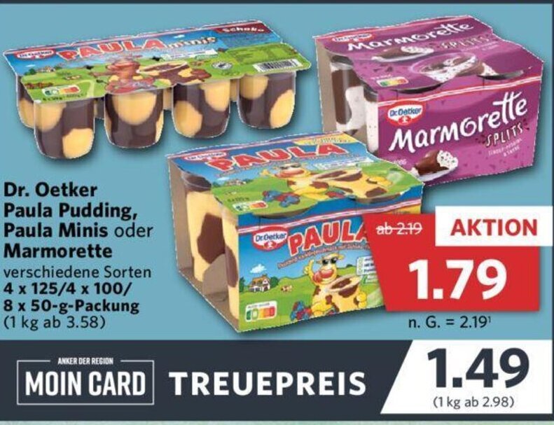 Dr. Oetker Paula Pudding, Paula Minis oder Marmor 4 x 125/4 x 100/ 8 x