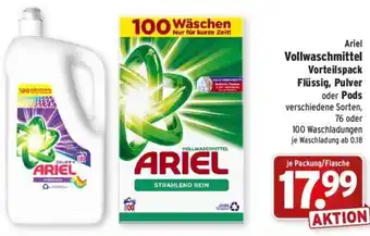 Wasgau Ariel Vollwaschmittel Vorteilspack Flüssig, Pulver oder Pods 76/100wl Angebot