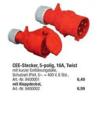 toom Baumarkt Cee-stecker, 5-polig, 16A, Twist Angebot