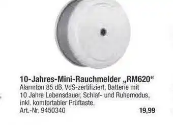 toom Baumarkt 10 Jahres Mini Rauchmelder „RM620” Angebot