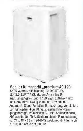 toom Baumarkt Mobiles Klimagerat „premium AC 120” Angebot