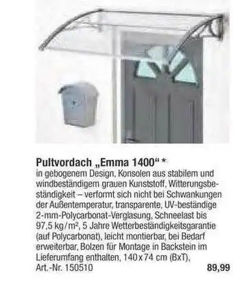 toom Baumarkt Pultvordach Emma 1400 Angebot