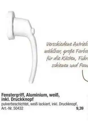 toom Baumarkt Fenstergriff, Aluminium, Weiß Inkl. Druckknopf Angebot