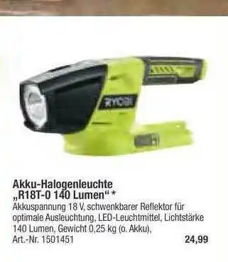 toom Baumarkt Akku-halogenleuchte R18t-0 140 Lumen Angebot