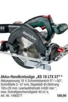 toom Baumarkt Metabo Akku-handkreissäge Ks18ltx57 Angebot