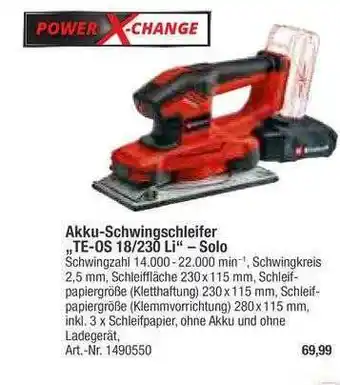 toom Baumarkt Power X-change Akku-schwingschleifer Te-os18.230 Li Solo Angebot