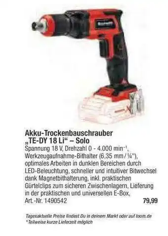 toom Baumarkt Akku-trockenbauschrauber Te-dy 18 Li Solo Angebot