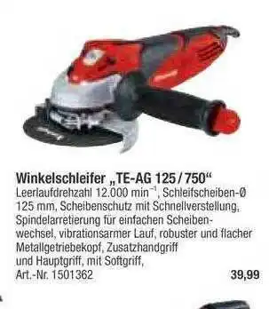 toom Baumarkt Winkelschleifer Te-ag 125.750 Angebot