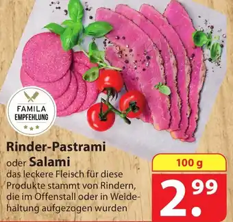 Famila Nord Ost FAMILA EMPFEHLUNG Rinder-Pastrami oder Salami 100 g Angebot