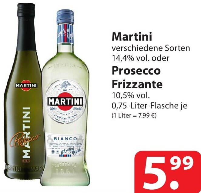Martini oder Prosecco Frizzante 0,75 Liter Flasche Angebot bei Famila Nord Ost