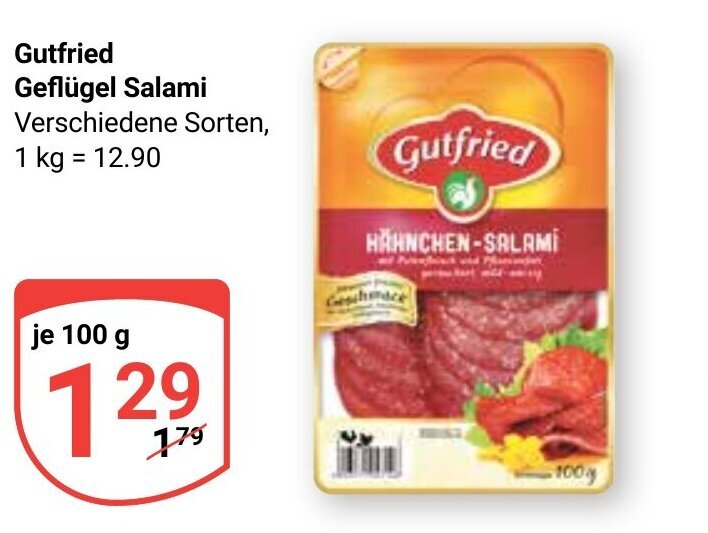 Gutfried Geflügel Salami je 100 g Angebot bei Globus