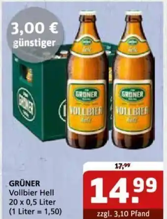 Getränke Quelle GRÜNER Vollbier Hell 20*500ml Angebot