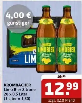 Getränke Quelle KROMBACHER Limo Bier Zitrone 20*500ml Angebot