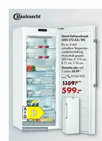 Galeria Bauknecht Stand-gefrierschrank Gkn272 A3+ Ws Angebot