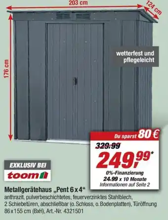 toom Baumarkt Metallgerätehaus ,,Pent 6x4" Angebot