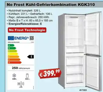 Stabilo Fachmarkt No Frost Kühl- Gefrierkombination Kgk310 Angebot